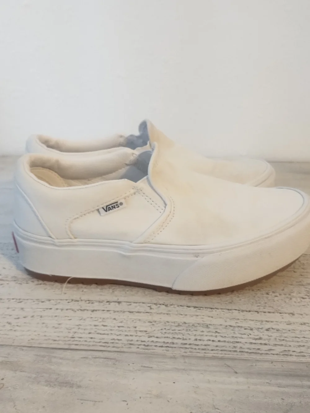 Vans Off The Wall Women's Canvas White Asher Platform ST Slip- On Shoe Sz 7